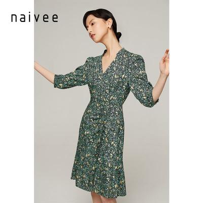 China Anti-wrinkle naivee spring series quality fishtail career printed floral dress chiffon flower for women ladies for sale