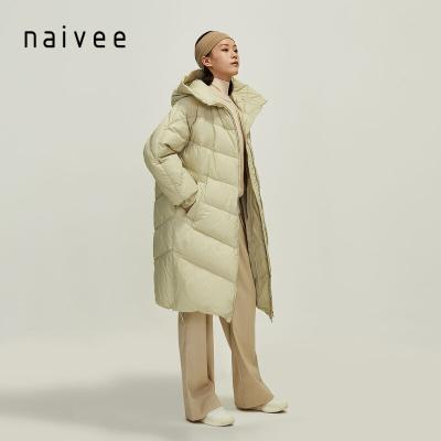 China Naivee Sports Series Winter Women Long Sleeve Casual Thick White Jacket Coat Long Loose Ladies for sale