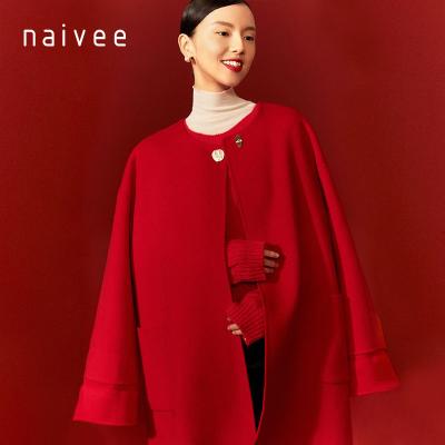 China Anti-wrinkle naivee new year series premium pure woolen double faced long coats around collar for women ladies loose for sale