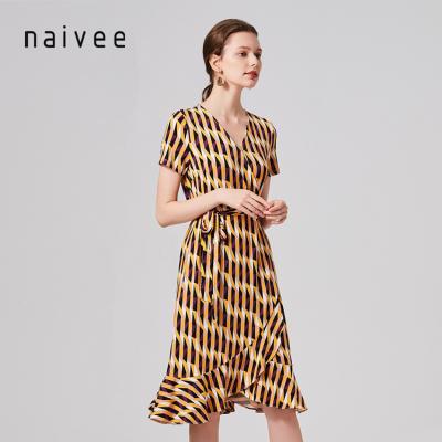 China Fashion anti-static summer naivee geometric wrap dress striped plaid floral print casual dress for women ladies for sale