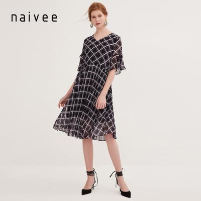 China Naivee Quality Summer Breathable Plaid Printed Dress Chiffon For Lady Women for sale