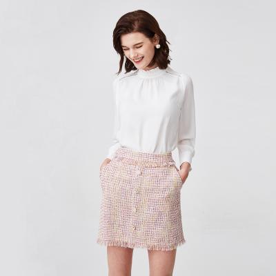 China Naivee Spring Tweed Pink Plaid Women's Ladies High Waist Anti-Static A-Line Skirts for sale