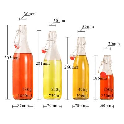 China Eco-friendly Clear Glass Flip Top Bottle With Airtight Cap 1000ml Flip Top Bottles for sale