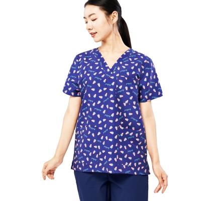 China High Quality Uniform Beauty Salon Medical Uniform Care Scrub Uniform Wholesale Hospital Scrub Tops Printed Women for sale