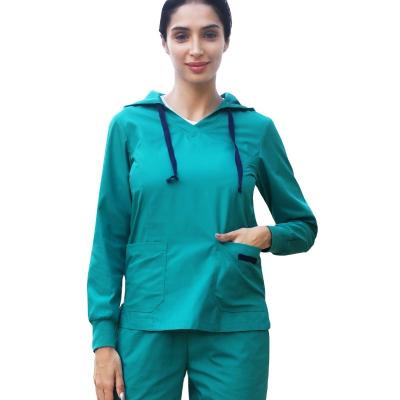 China Medical Uniform Tops For Women 2022 Wholesale Long Sleeve Hospital Uniform Scrubs Satin Striped Hoodie Women Scrub Uniform For Healthcare Professional for sale