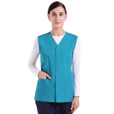 China Unform Medical Wholesale Women's Buttons Front Knit Scrubs Jackets Vest Sleeveless Scrub Jackets Doctor Scrub Vest for sale