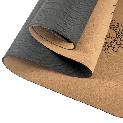 China Tpe+Natrual Yoga Fitness Mat Durable Eco-friendly Indoor Band 5mm Cork Natural Rubber Yoga Mat for sale