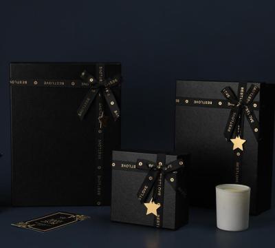 China Small Large Handmade Luxury Black Paper Gift Packaging Box Bag Set Packaging For Gifting With Ribbon Decoration Lid And Bottom Gift Box for sale