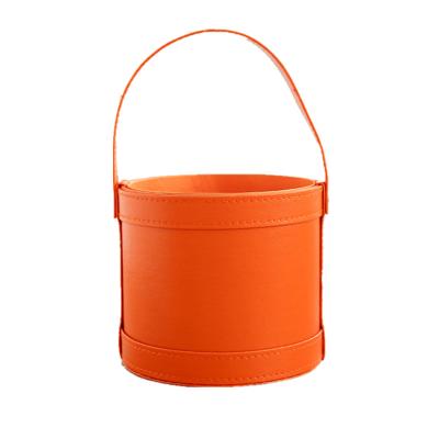 China Good Price Sale Green Orange Pink Flower Paper Flower Box Leather Flower Tube Handmade Hot Luxury Round Gift Box With Handle for sale