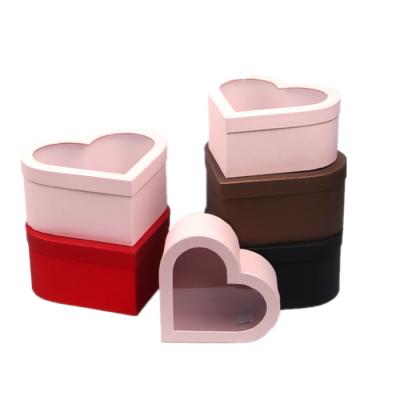 China Handmade Glitter Gift Flower Box Heart Shape Custom Flower Rose Bouquet Paper Packaging Box 3 Sets In 3 For Roses Flower Heart Shaped for sale