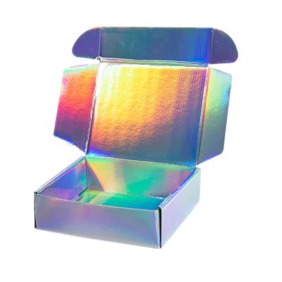 China Recycled Hi-tech Materials Custom Technology Holographic Iridescent White Mailer Box With Holographic For Cosmetic Apparel Packaging for sale