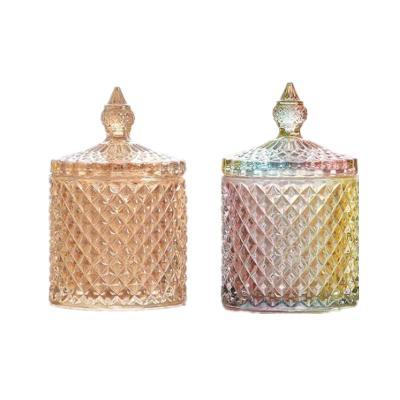 China Scented Candle Packaging Luxury Custom Unique Iridescent Vase Empty Glass Tube Candle Jars Container With Lid For Candles Making Wholesale for sale