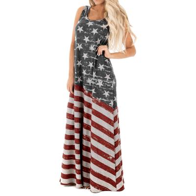 China Anti-Wrinkle Independence Day Women's Summer American Flag Printed Maxi Long Dresses for sale