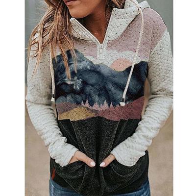 China Velvet Anti-Shrink Sweatshirt Print Painting Landscape Hooded Hoodies for sale