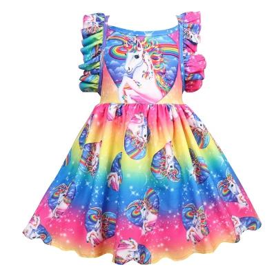 China Unicorn Printing Princess Dress Kids Anti-static Summer Cartoon Girls Sleeveless Casual Dress Dress for sale