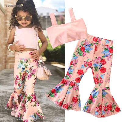 China 2019 Casual New Fashion Summer Toddler Baby Clothes Sleeveless Bell-bottom Pants Top Outfits for sale