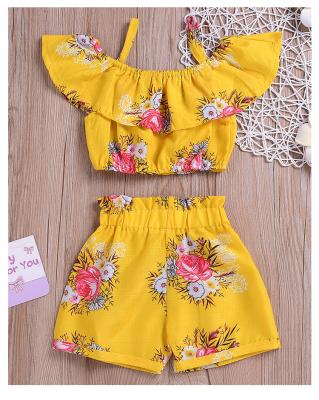 China Kid Girls Casual Cute Floral Print Outfits Sleeveless Top Matching Short Set for sale