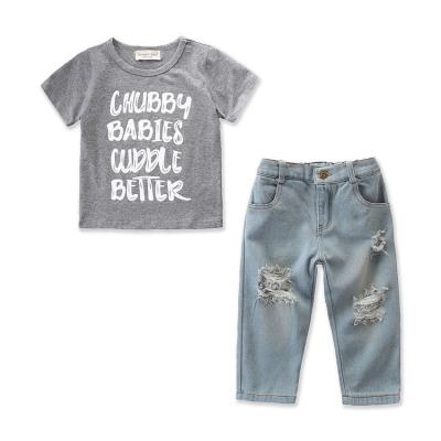 China Gray Casual Toddler Shirt Lattice Panties Sets Baby Boy Clothing Set for sale