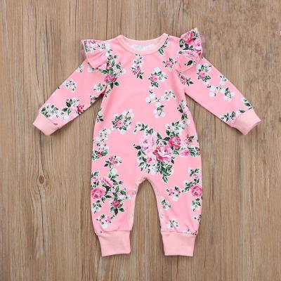 China Babies Casual Cotton Infant Romper Long Sleeve Floral Print Overalls for sale