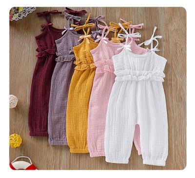 China Casual Newborn Toddler Baby Strap Pants Solid Romper Ruffled Jumpsuit for sale