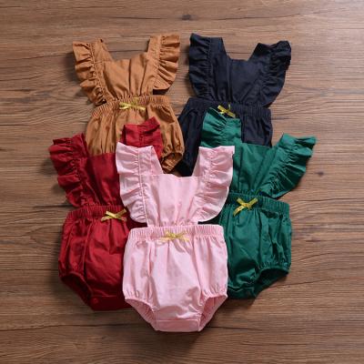 China soild baby sleeveless rompers soild's newest infant ruffle jumpsuit baby sleeveless rompers for sale