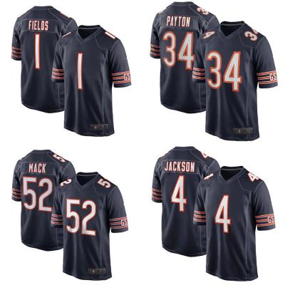 China Bear Navy Game 1 Fields 34 Payton 52 Mack Chicago City Team Club American Football Fields 34 Custom Quick Dry Uniform Black White Tank Top for sale