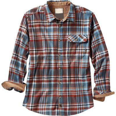 China 2022/23 Sustainable Men's Casual Customized Fashion Button Up Chest Two Pocket Design Long Sleeve Blue Plaid Flannel Shirt For Men for sale