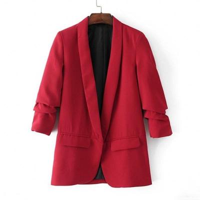 China New Anti-wrinkle Fashion Spring Autumn Elegant Women Workwear Pink Three Quarter Sleeve Blazer Tailored Office Ladies Minimalist Blazer for sale