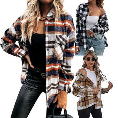 China New Arrival Anti-Shrink Autumn Winter Clothes Ladies Casual Long Sleeve Bottom Up Pocketed Plaid Flannel Women Shirt for sale