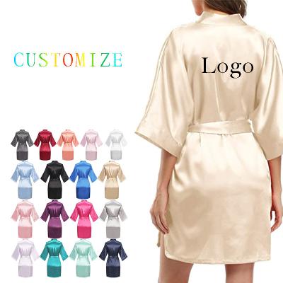 China Custom Logo Women's Long Silk Robes Breathable Pure Short Satin Kimono Robe Nightwear Wedding Party Sleepwear for sale