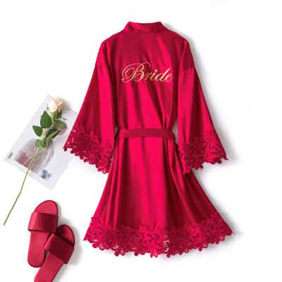 China High Quality Bridesmaid Bridesmaid Long Robes Satin Sandals Breathable Custom Logo Silk Pajamas Gifts For Wedding for sale