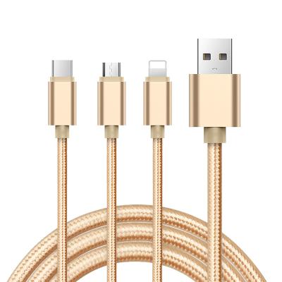 China Multi Function Mobile Phone Cable Universal Charging Cell Phone 3 In 1 USB Cable Nylon Braided Mobile Phone Fast Charging Data Cable For iPhone Huawei for sale