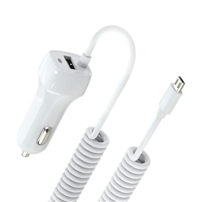 China Universal Mobile Phone Car Fast Charger Portable Multifunctional Car Phone Charger With Type-C Spring Wire for sale