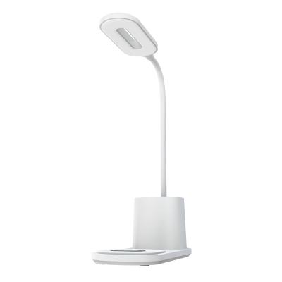 China LED Table Lamp Lighting 2021 New Product LED Desk Lamp With Left USB Charger Qi Wireless Charging LED Desk Lamp 360 Degree Rotation With Pen Holder for sale