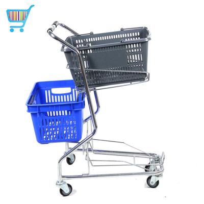 China Modern Unfolding Supermarket Trolley 2 Tier Economy Supermarket Grocery Cart for sale