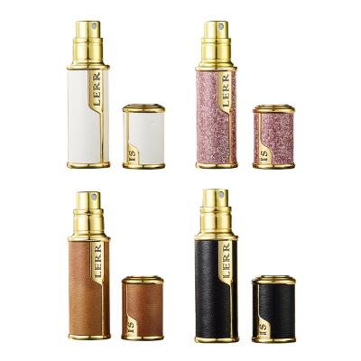 China Best Metal Cosmetic Spray Perfume Bottle PU Refillable Leather Customer Logo Mist Pump Spray 8mL for sale