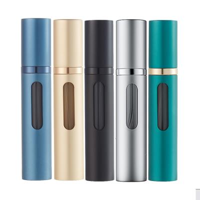 China Cosmetic 5mL Travel Perfume Portable Refill Pump Empty Bottle With Mini Pocket Size Aluminum Refillable Bottles With Window for sale