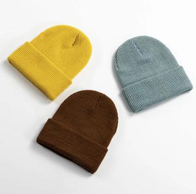 China MOQ1 Winter COMMON High Quality Low Plain Dyed Acrylic Warm Knitted Beanie Hat Custom Logo 100% Beanie Custom for sale