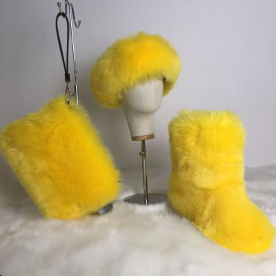 China CUSHIONING Women Shoes Quality Winter Solid Color High Heel Fur Ankle Boots Warm Headbands Handbags Sets for sale