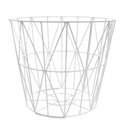 China Sustainable Wooden White Metal Wire Basket Top Side Table For Storage for sale