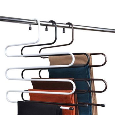 China Eco - Friendly Black 5 Layers Padded Pants Metal Hangers Space Saving for sale