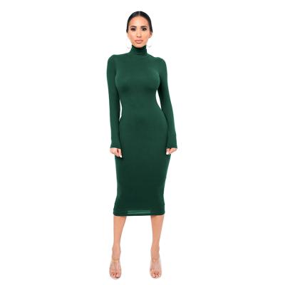 China Wholesale Anti-Static Casual Ladies Dresses Winter Women High Collar Long Sleeve Plush Thick Bodycon Dress for sale