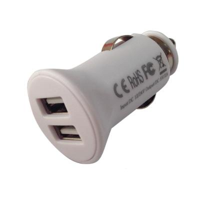 China Dual Port Mini USB Car Chargers White Portable For Smartphone With FCC for sale