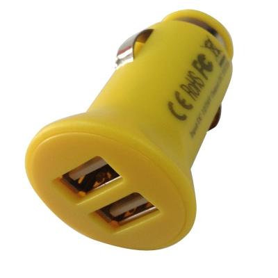 China Portable Yellow Mini USB Car Chargers Dual Port For Tablet PC for sale