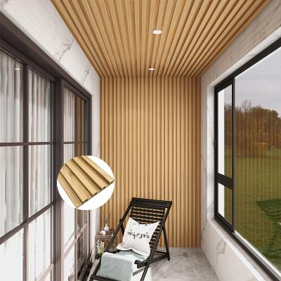 China 155*25mm Contemporary Wood Grain Fluted Wood Plastic Fluted Wall Panels For Hotel Decoration for sale