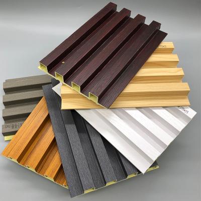 China Modern 160*24mm WPC Canopies Wood Grain Fluted Wood Plastic Fluted Wall Panels For Hotel&Home Decoration for sale