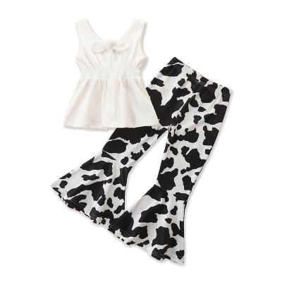 China Wholesale casual white girls top and leopard print flare pants clothing sets summer young girls for sale