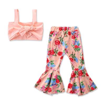 China Wholesale Kids Dressing Set Korean Summer Girls Kids Breathable 2 Pieces Flared Pants Clothes For 7 Years Girl Gold Supplier for sale