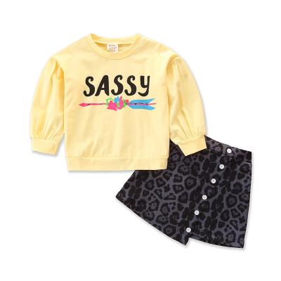 China Spring Casual Girls' Skirt Set Letter Sweater+leopard Print Skirt Summer Baby Clothes Set for sale