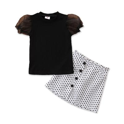 China Wholesale Washable Summer Children Style Girls Skirt Suit Eco-friendly Breathable Sleeve Top+Polka Dot Skirt 2 Pieces Baby Clothes for sale